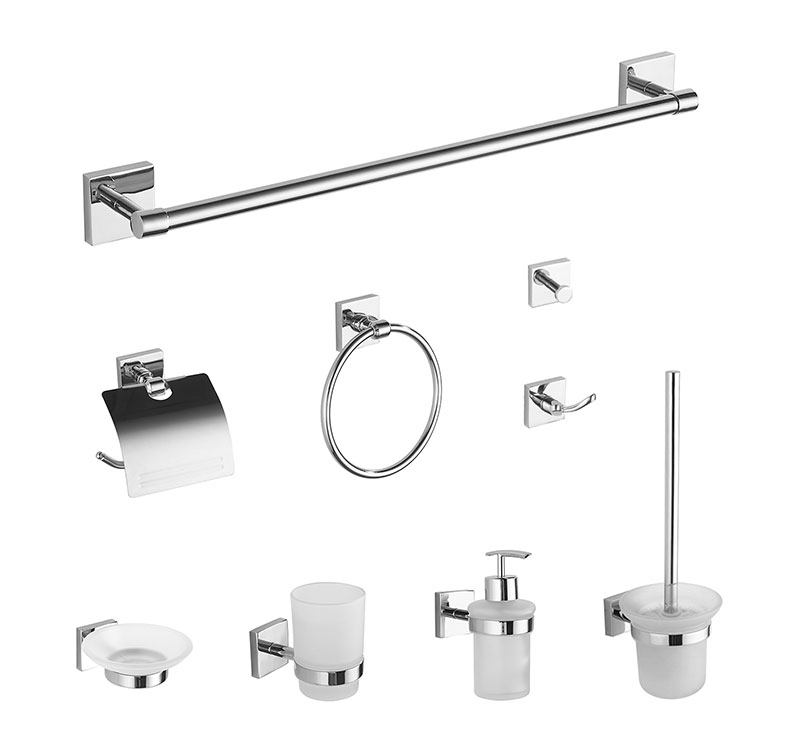 50800 New Square Design Zinc Alloy Chrome Hardware Toilet Bath Accessories , Hotel Bathroom Accessories Set