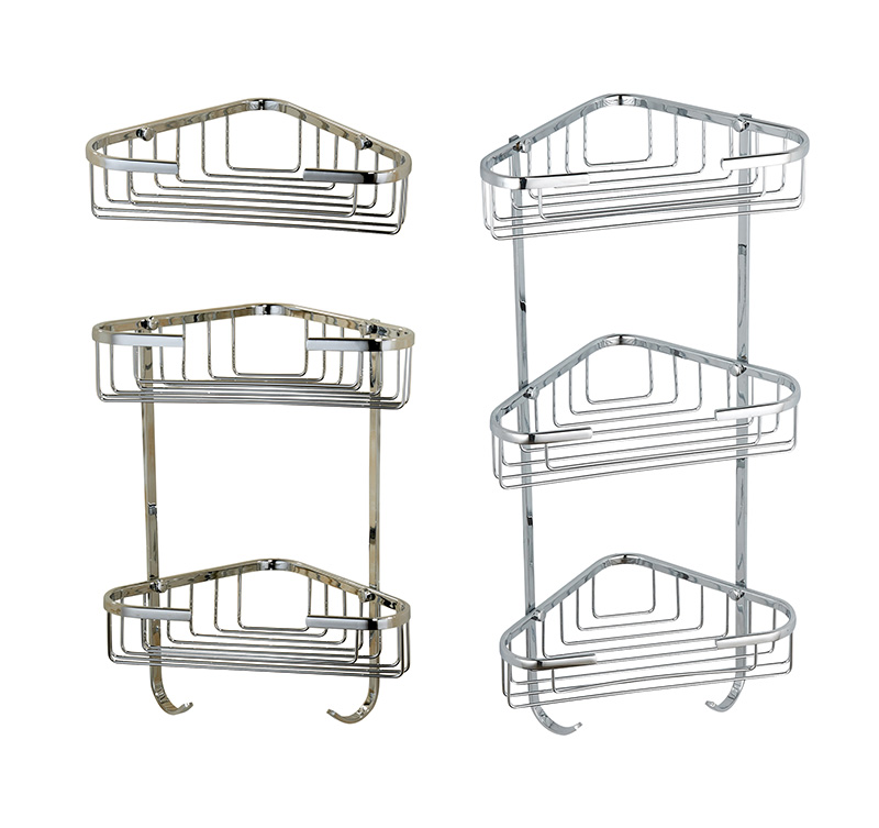 WT-506 Brass Material Chrome Wall Mounted Bathroom Shower Cosmetic Caddy Corner Basket Shelf
