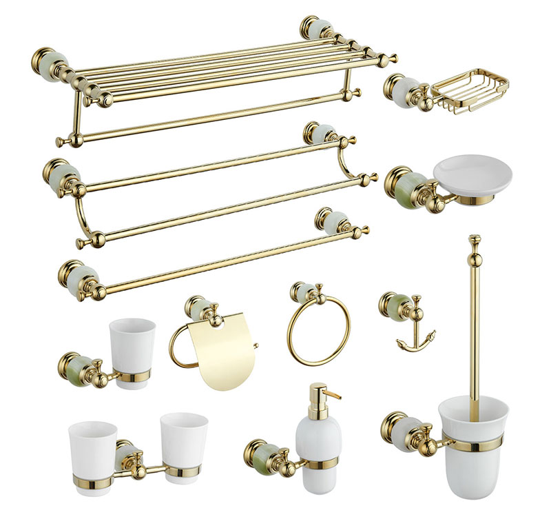 11300 Modern Luxury Brass Gold Plated 6 Pcs Bathroom Set Accessories For Hotel