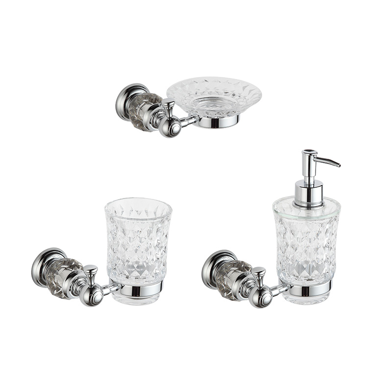 11500 Luxury Rose Gold Crystal Wall Mounetd Bathroom Accessory Sets For Hotel Presidential Suite