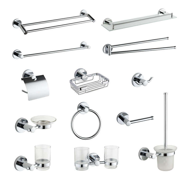 12800 Round Base Zinc Alloy Chrome Finishing Bathroom Accessories Wall Mounted Bath Hardware Set