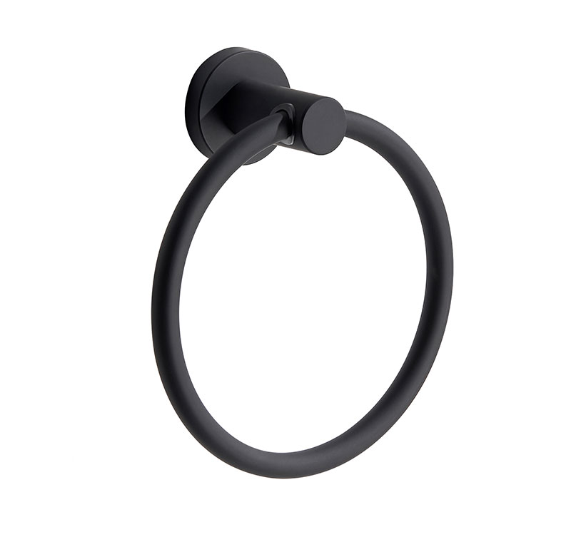 Black Towel Ring Wall Mounted, Stainless Steel 304 Rubber Round Towel Holder for Bathroom