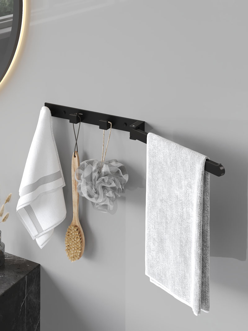 Black towel rack for bathroom