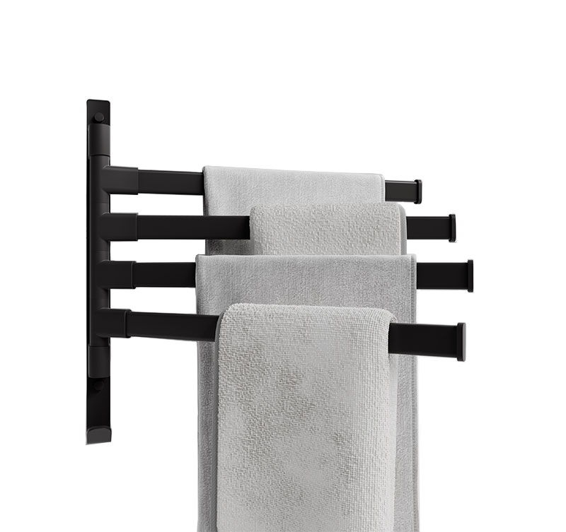 4-Arm Matte Black Space aluminum Bathroom Towel Rack Hanger bar Organizer Wall Mounted Swivel towel bar