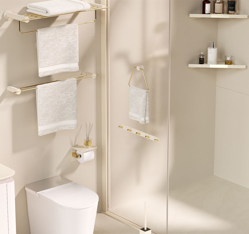 Luxury Design Wall Mount White Gold Brass Bathroom Accessories Set