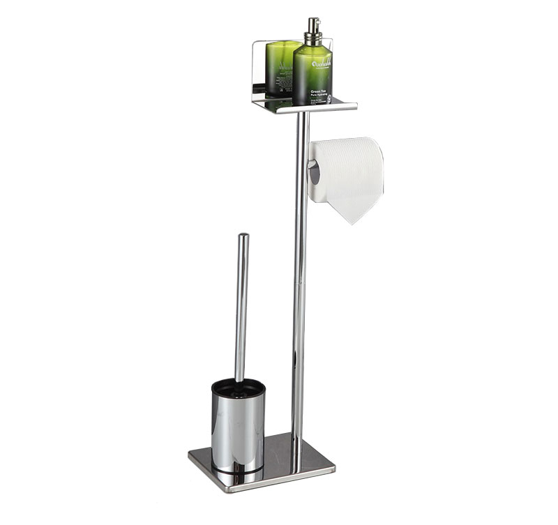 Chrome Bathroom 304 Stainless Steel Stand Toilet Brush with Storage Holder