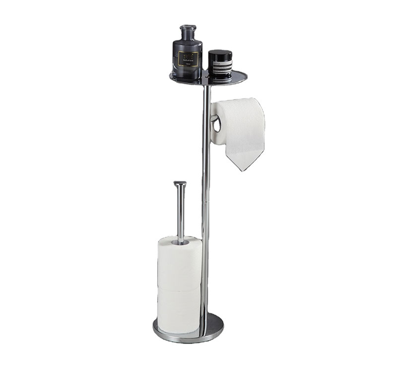 Chrome Bathroom Standing Toilet Brush with Round Top Storage holder