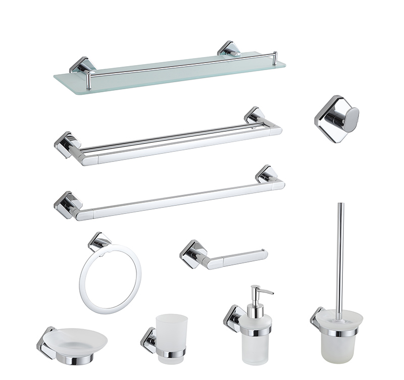 Square design zinc alloy wall mounted Modern 6 pieces Bathroom Hardware Accessories Set