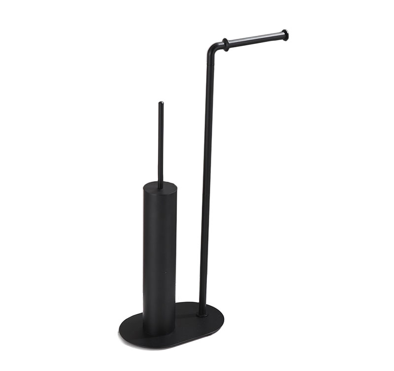 Multifunctional Bathroom Standing 304 Stainless Steel Tissue Holder Black Toilet Brush With Toilet Paper Holder
