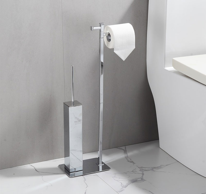 Modern Black Toilet Brush and Paper Holder Combo - Sleek Space-Saving Bathroom Accessory