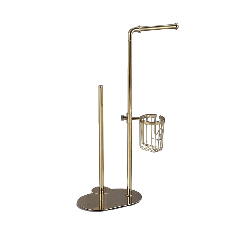 Modern Stainless Steel Free-Standing Toilet Paper Holder with Storage Basket