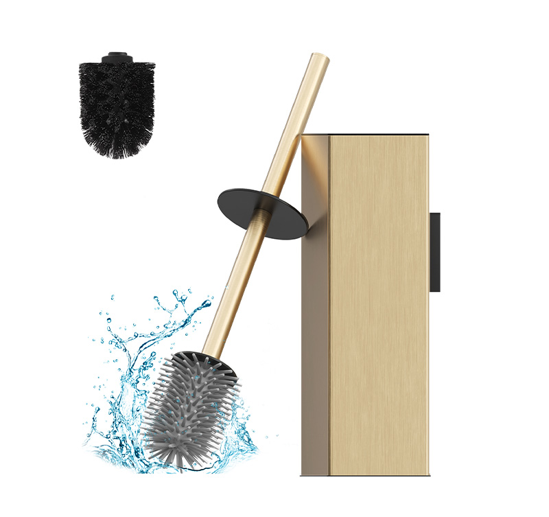 Brosse de toilette murale moderne sans perforation avec protection anti-éclaboussures et récipient amovible