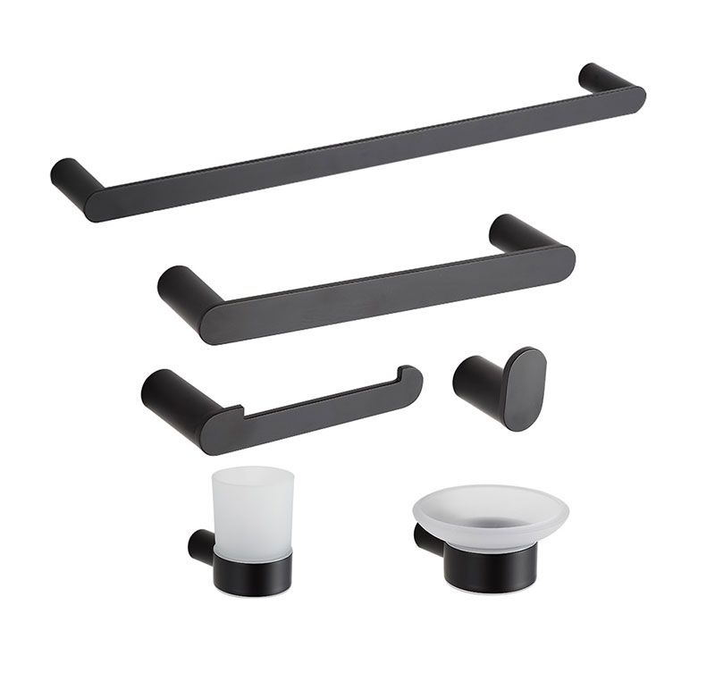 Premium Black Bathroom Hardware Accessory Set - Towel Bars, Hooks, Soap Dispenser, Toothbrush Holder & Soap Dish Holder