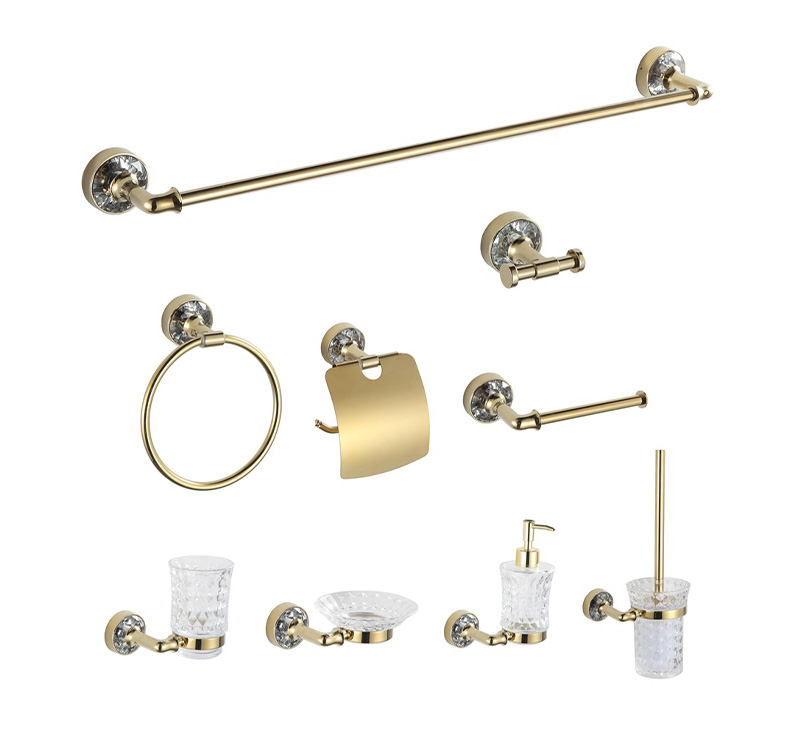 Luxurious Crystal Gold Bathroom Accessories Set - Complete 8-Piece Bath Hardware Collection
