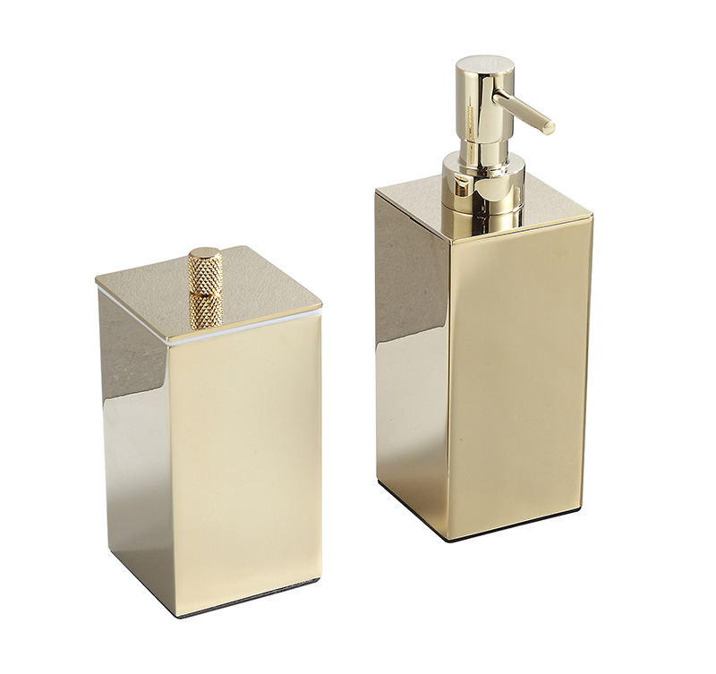 Luxury Gold Cotton Swab Box and Soap Dispenser Set for Bathroom Organization