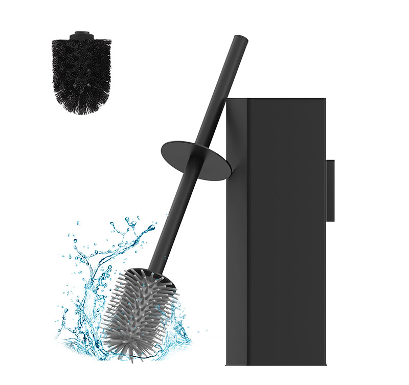 Modern Black Toilet Brush Holder Set - Wall Mounted, Splash Proof, Easy Install