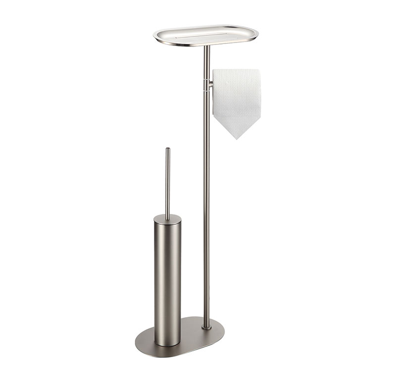 Standing Modern Stainless Steel Toilet Paper Holder and Toilet Brush Set with Tray