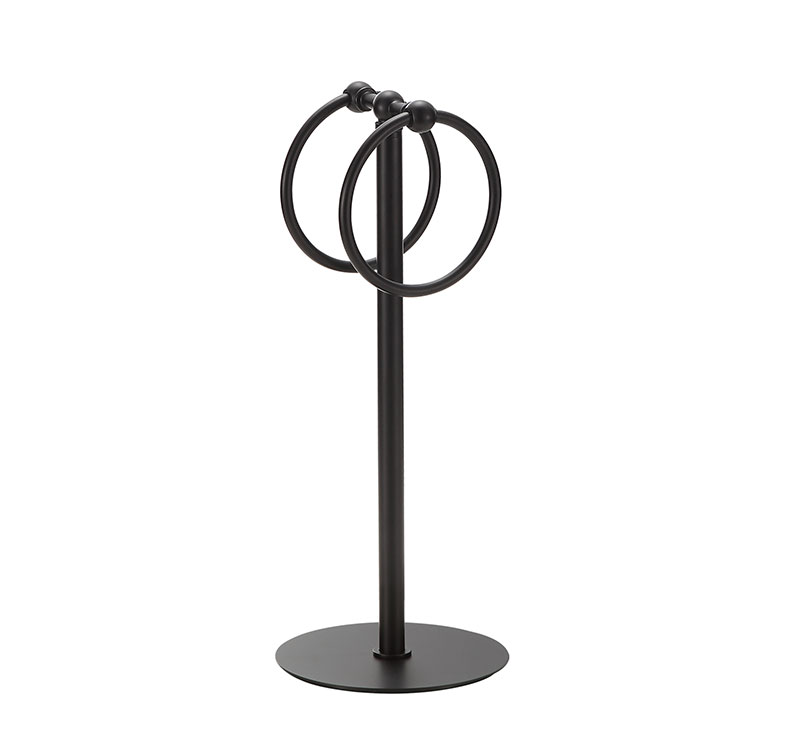 Adjustable Height Black Stainless Steel Reversible Hand Towel Holder with Sturdy Base - Modern Bathroom Accessory