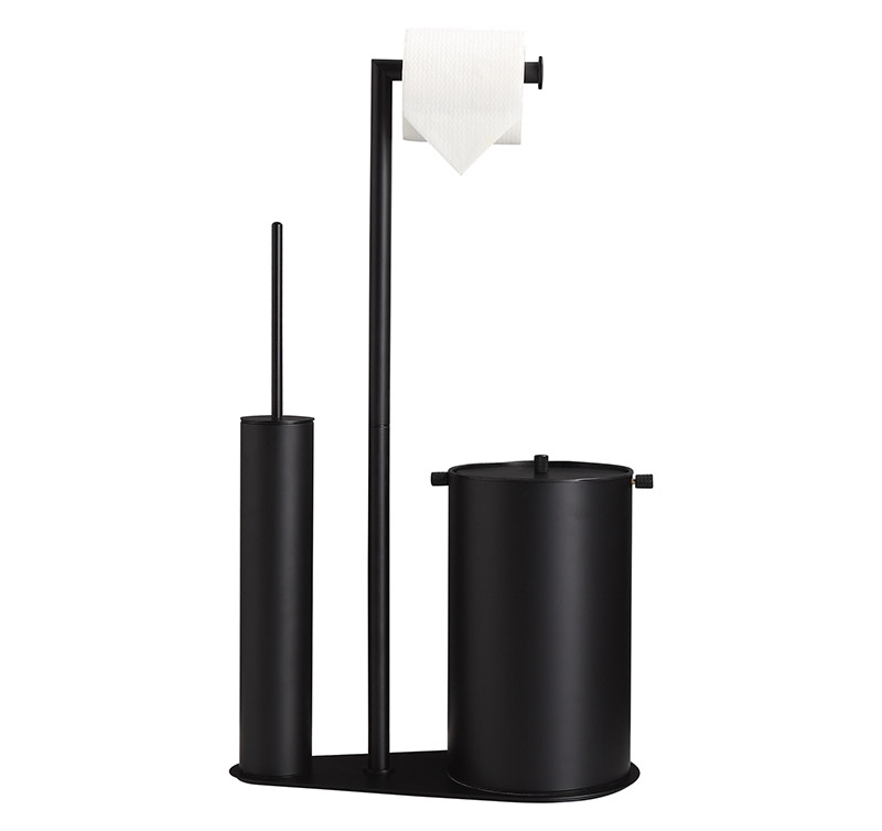 3-in-1 Stand Toilet Paper Holder with Toilet Brush Waste Bin - Modern Bathroom Organizer
