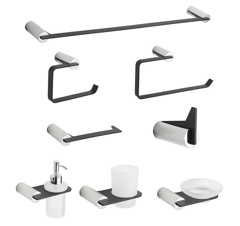 Modern Black & Chrome Bathroom Accessory Set - Complete 7-Piece Collection