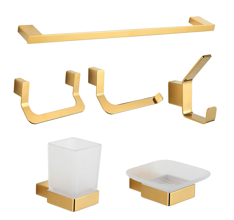 Luxurious Gold Bathroom Hardware Accessories Set - Towel Bar, Hooks, Toilet Paper Holder, Soap Dish & Tumbler Holder