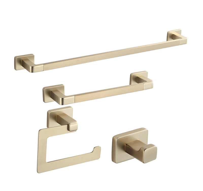 Luxury Brushed Gold 4 pieces Bathroom Hardware Set - Zinc Alloy Construction with Towel Bar, Toilet Paper Holder & Robe Hook