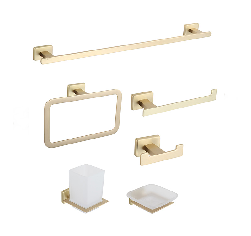 Luxury Brushed Gold Bathroom Hardware Accessories Set - Complete 6-Piece Kit