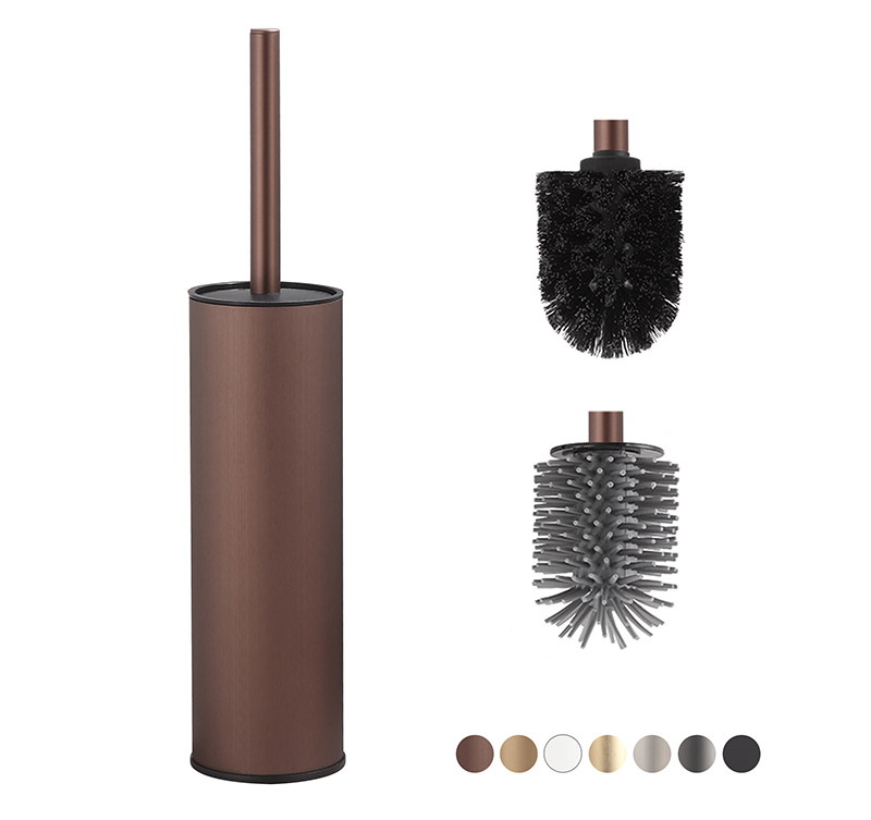 Modern Bronze Toilet Brush with Holder - Hygienic Bathroom Cleaning Set with Dual Brush Heads