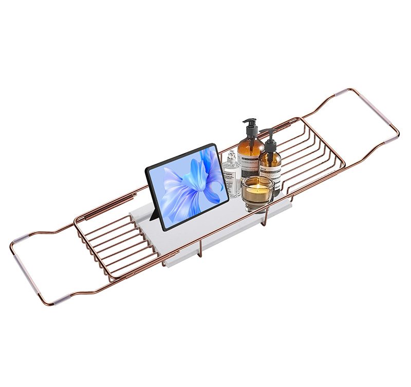 Rose Gold Extendable Luxury Bath Tray with Tablet Holder and Anti-Slip Cover – Perfect for Relaxing Baths