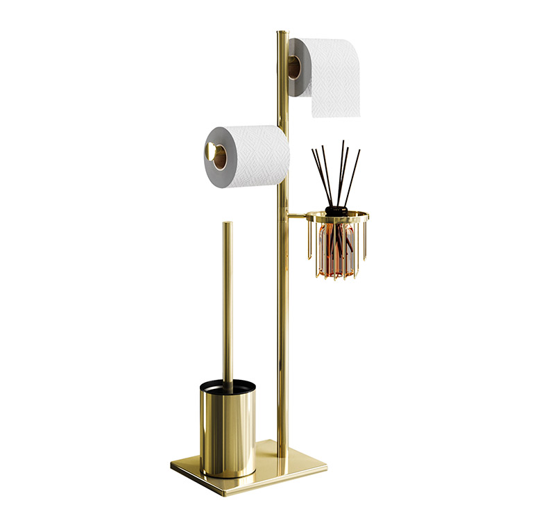 Premium Gold Freestanding stainless steel Toilet Paper Holder with Storage Basket and Brush Holder - All-in-One Bathroom Organizer