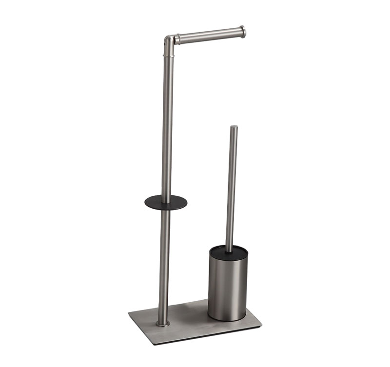 Stainless Steel Freestanding Toilet Paper Holder Stand & Toilet Brush Set - Modern Bathroom Accessory