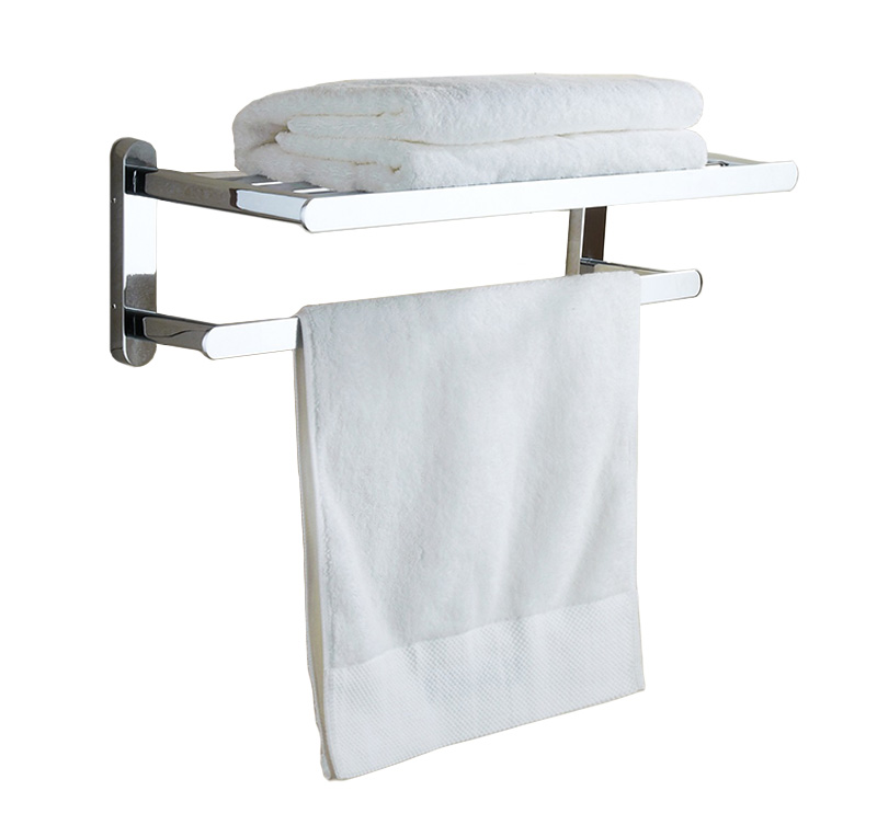 Modern Stainless Steel Bathroom Towel Rack with Shelf and Hanging Bar