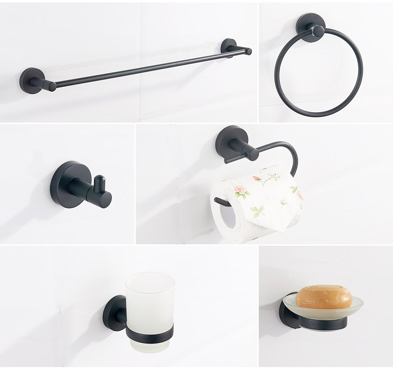 Matte Black Zinc Alloy Bathroom Hardware Accessories Set - Towel Bar, Towel Ring, Toilet Paper Holder, Hook, and Soap Dish
