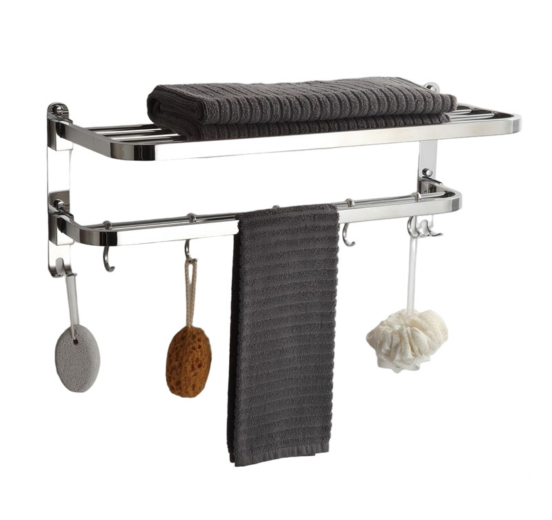 Premium Foldable Dual-Layer Stainless Steel Bathroom Towel Rack with Adjustable Hooks