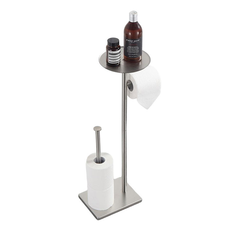 Premium Stainless Steel Toilet Paper Holder with Storage Shelf and Spare Roll Stand