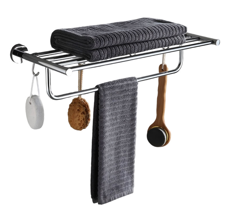 Stainless Steel Bathroom Towel Rack with Shelf & Hooks - Wall-Mounted Towel Holder for Bathroom Storage & Organization