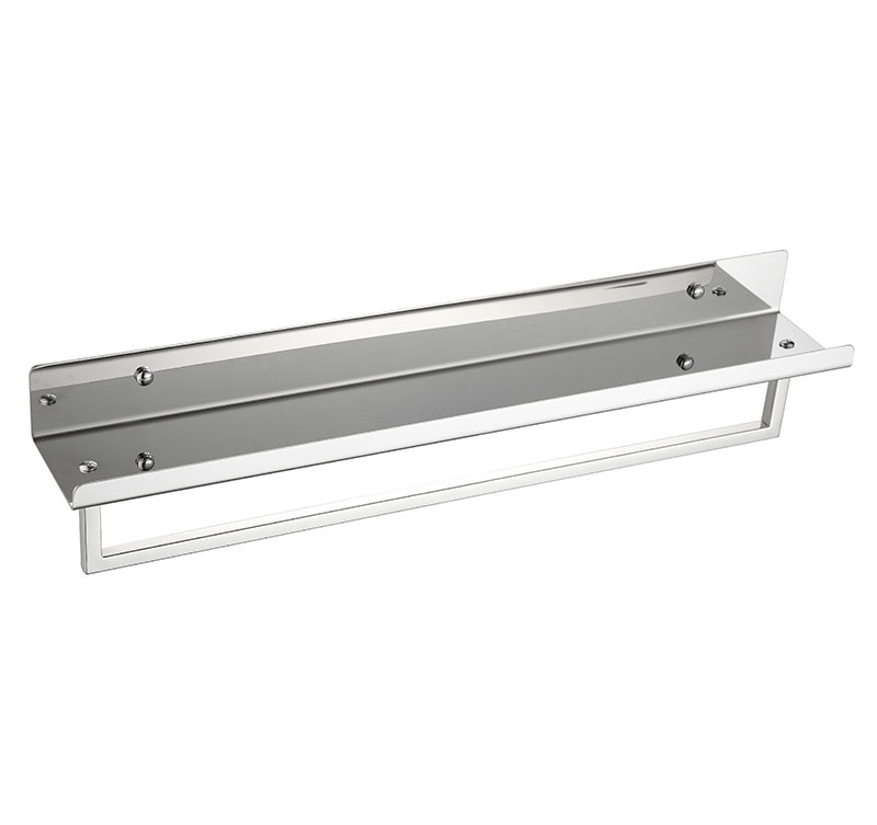 Modern Wall-Mounted Stainless Steel Bathroom Shelf with Towel Bar - Polished Chrome Storage Rack for Toiletries and Towels
