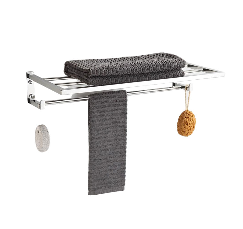 Stainless Steel Bathroom Towel Rack with Shelf – Wall-Mounted Multi-Functional Storage Organizer for Towels, Sponges, and Bath Accessories